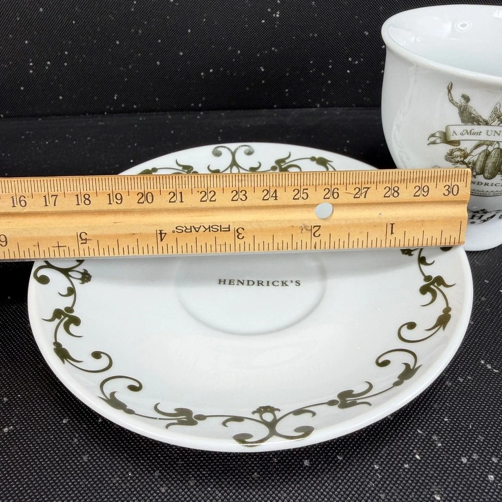 Hendricks Gin Tea Cup and Saucer Set A Most Unusual Gin White Green Victorian